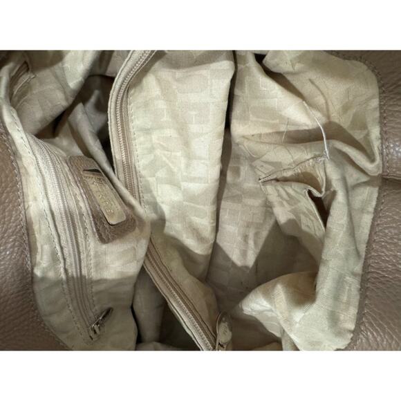 Furla Tan Pebbled Leather Chain Lock Drawstring Satchel Shoulder Bag Y2K Boho - Picture 6 of 8